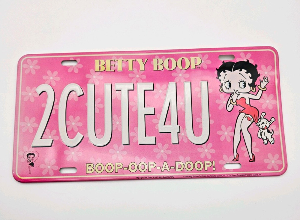 Vintage Betty Boop 2CUTE4U Pink Metal Decorative License Plate